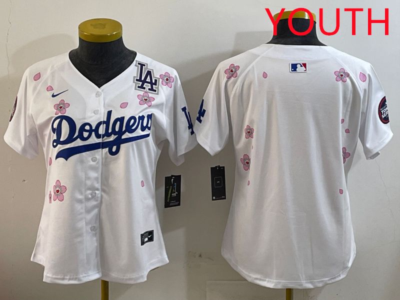 Youth Los Angeles Dodgers Blank White Sakura Edition 2025 Nike MLB Jersey style 4->youth mlb jersey->Youth Jersey